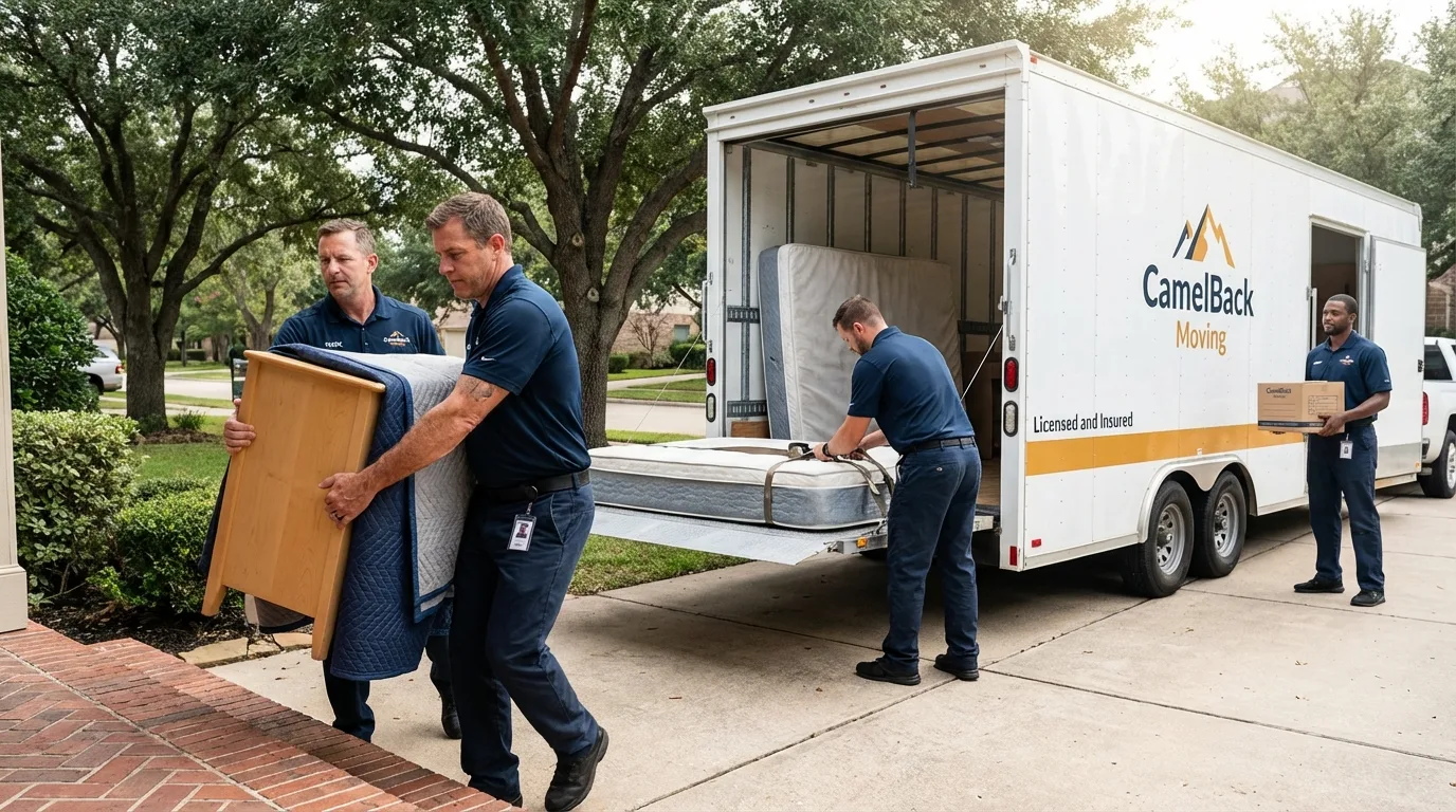 Crew loading residential truck for cross-state move from Glendale Heights, IL