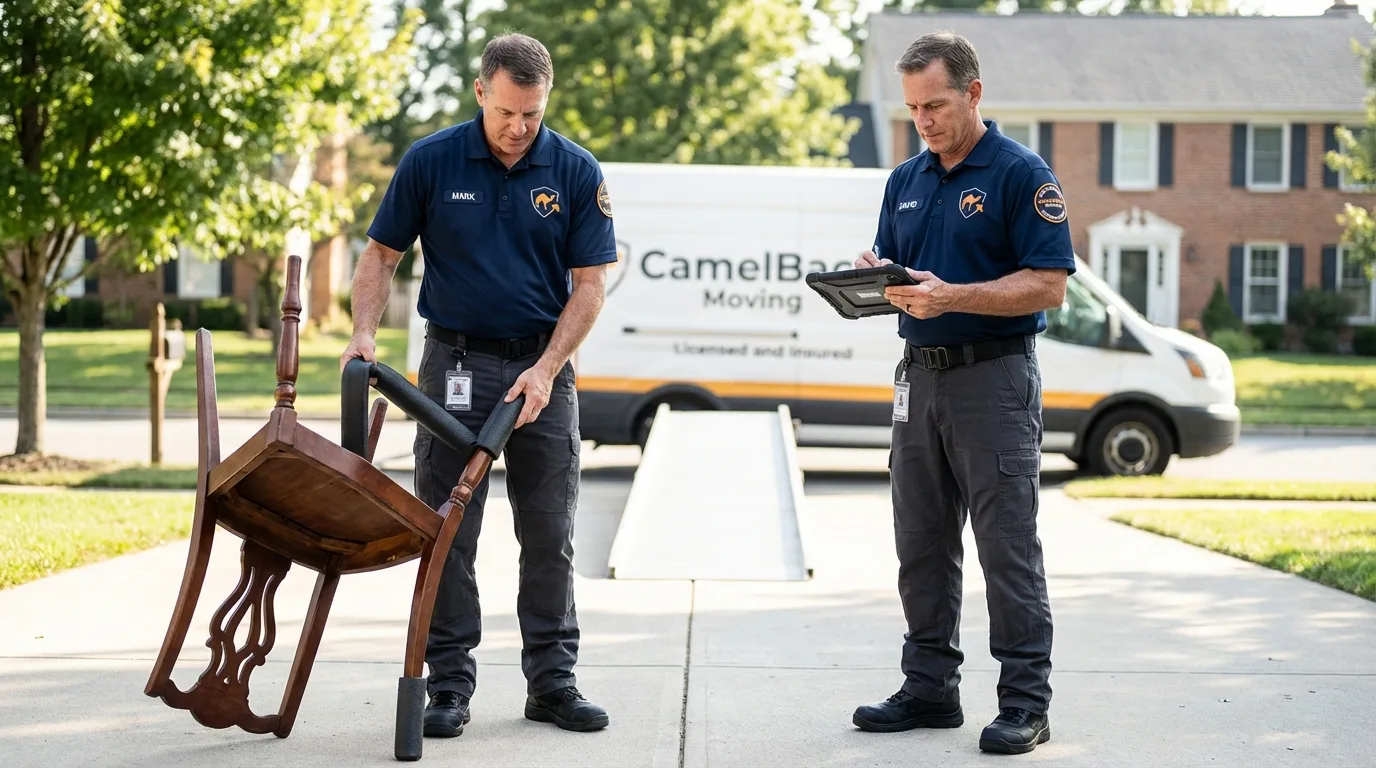 Movers inspecting furniture for damage prevention before loading in Glendale Heights, IL